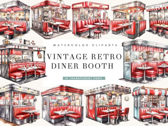 Download Watercolor Retro Diner Booth Clipart - Premium Resources