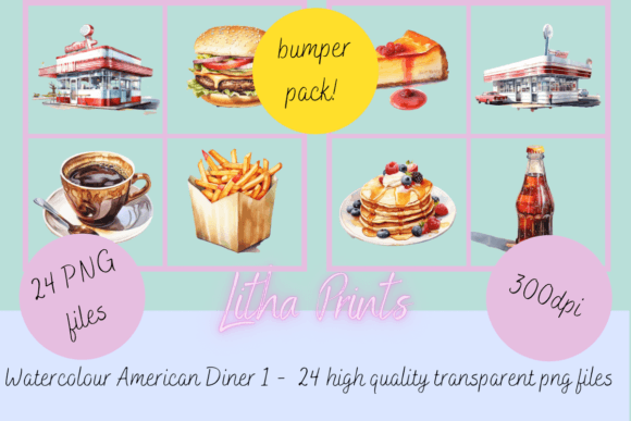 Download Watercolour American Diner 1 - Premium Bundle