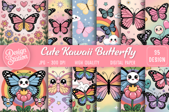 Download Cute Kawaii Butterfly Background Pack - Background pack Collection